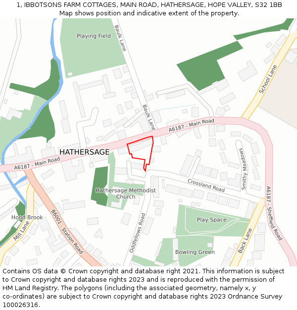 1, IBBOTSONS FARM COTTAGES, MAIN ROAD, HATHERSAGE, HOPE VALLEY, S32 1BB: Location map and indicative extent of plot