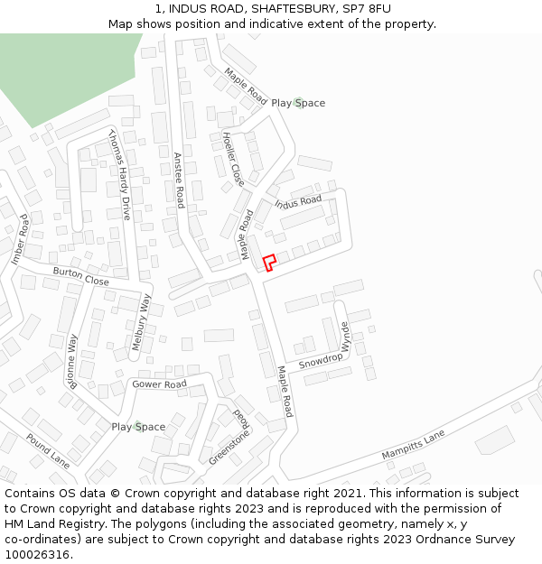 1, INDUS ROAD, SHAFTESBURY, SP7 8FU: Location map and indicative extent of plot