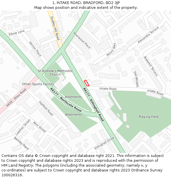 1, INTAKE ROAD, BRADFORD, BD2 3JP: Location map and indicative extent of plot