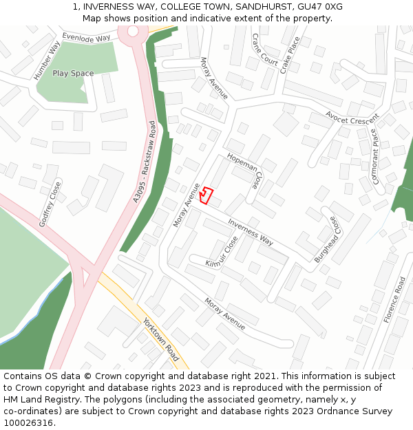 1, INVERNESS WAY, COLLEGE TOWN, SANDHURST, GU47 0XG: Location map and indicative extent of plot