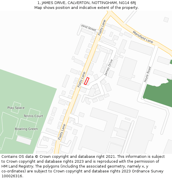 1, JAMES DRIVE, CALVERTON, NOTTINGHAM, NG14 6RJ: Location map and indicative extent of plot