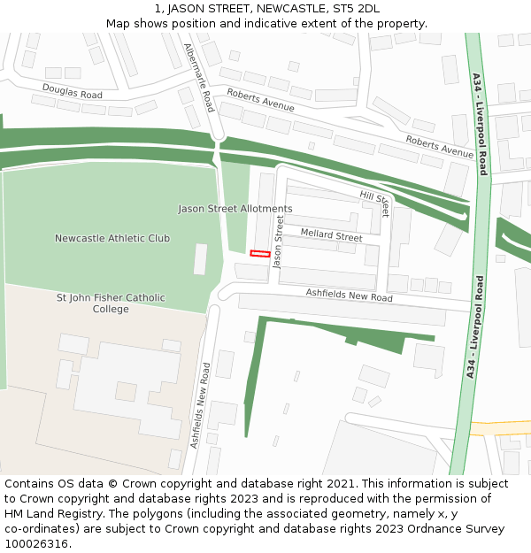 1, JASON STREET, NEWCASTLE, ST5 2DL: Location map and indicative extent of plot