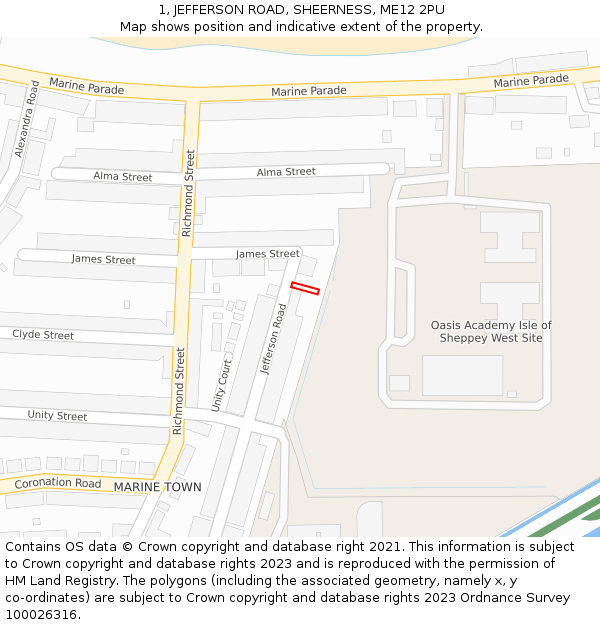 1, JEFFERSON ROAD, SHEERNESS, ME12 2PU: Location map and indicative extent of plot