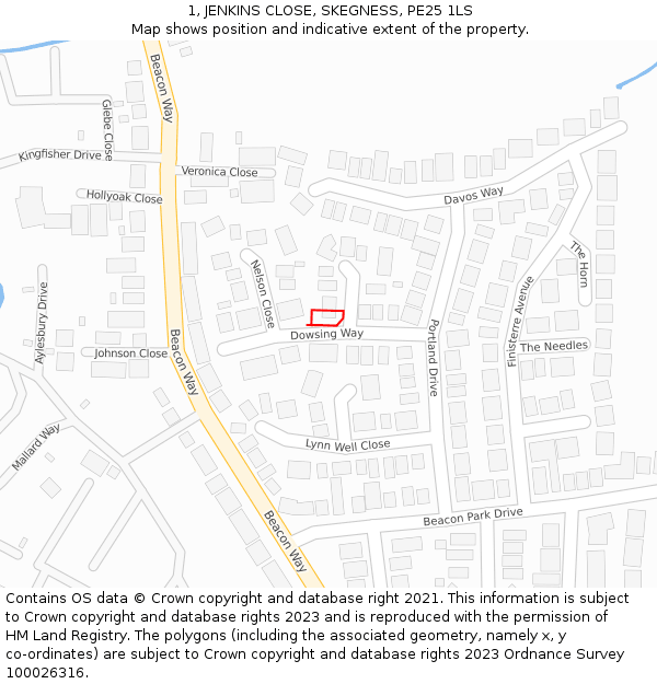 1, JENKINS CLOSE, SKEGNESS, PE25 1LS: Location map and indicative extent of plot