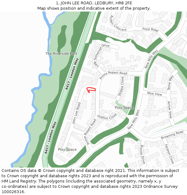 1, JOHN LEE ROAD, LEDBURY, HR8 2FE: Location map and indicative extent of plot
