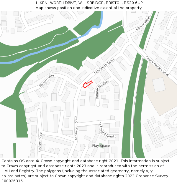 1, KENILWORTH DRIVE, WILLSBRIDGE, BRISTOL, BS30 6UP: Location map and indicative extent of plot