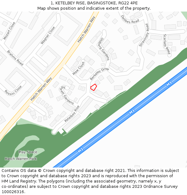 1, KETELBEY RISE, BASINGSTOKE, RG22 4PE: Location map and indicative extent of plot