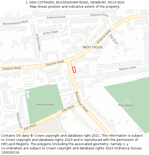 1, KEW COTTAGES, BUCKINGHAM ROAD, NEWBURY, RG14 6DG: Location map and indicative extent of plot