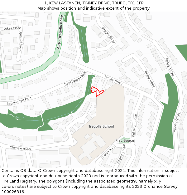 1, KEW LASTANEN, TINNEY DRIVE, TRURO, TR1 1FP: Location map and indicative extent of plot