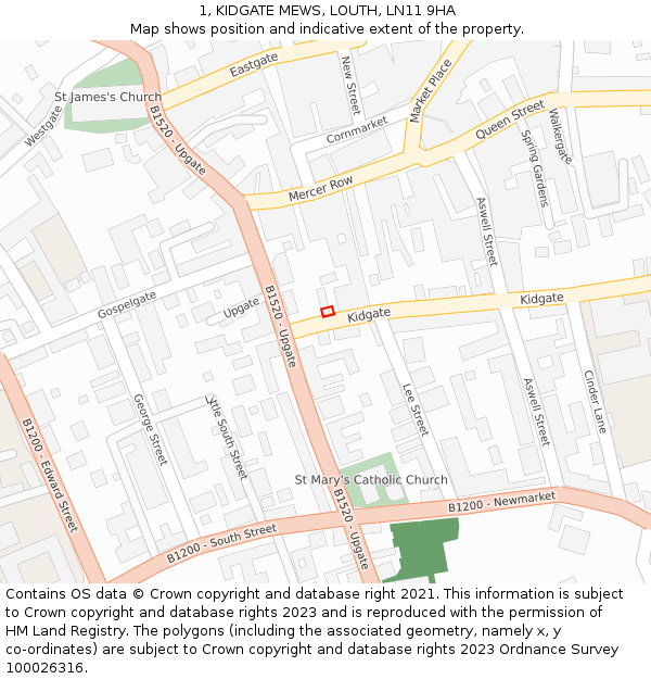 1, KIDGATE MEWS, LOUTH, LN11 9HA: Location map and indicative extent of plot