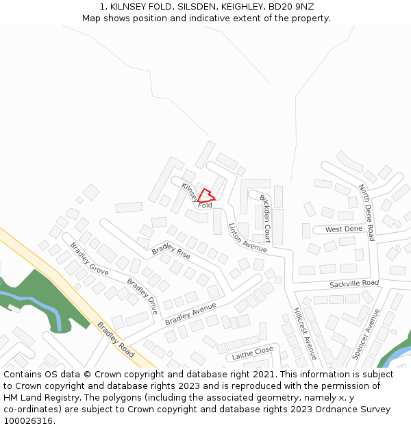 1, KILNSEY FOLD, SILSDEN, KEIGHLEY, BD20 9NZ: Location map and indicative extent of plot