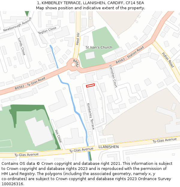 1, KIMBERLEY TERRACE, LLANISHEN, CARDIFF, CF14 5EA: Location map and indicative extent of plot