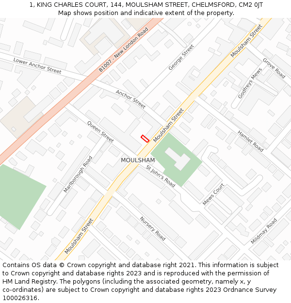 1, KING CHARLES COURT, 144, MOULSHAM STREET, CHELMSFORD, CM2 0JT: Location map and indicative extent of plot