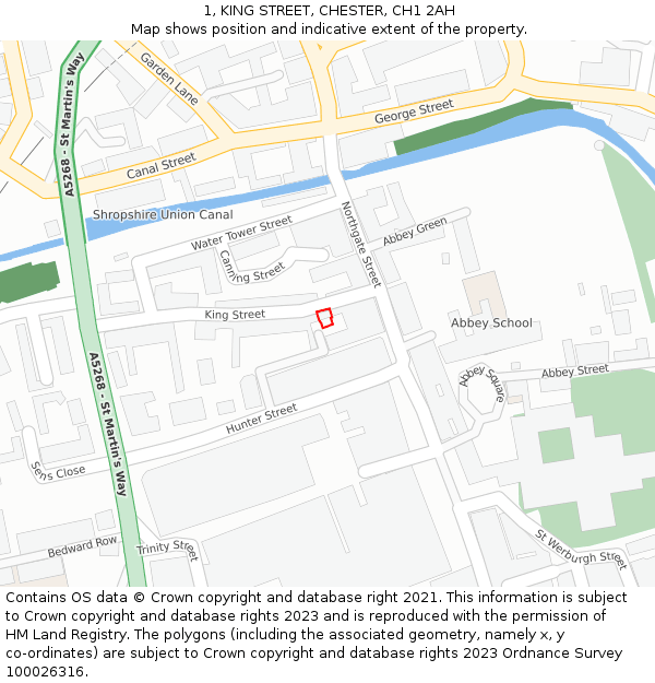 1, KING STREET, CHESTER, CH1 2AH: Location map and indicative extent of plot