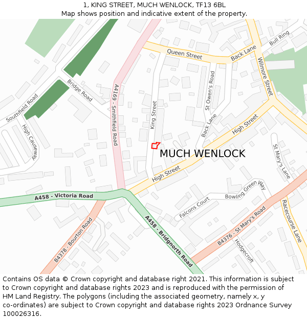1, KING STREET, MUCH WENLOCK, TF13 6BL: Location map and indicative extent of plot