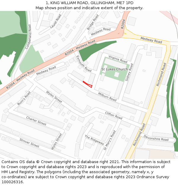 1, KING WILLIAM ROAD, GILLINGHAM, ME7 1PD: Location map and indicative extent of plot