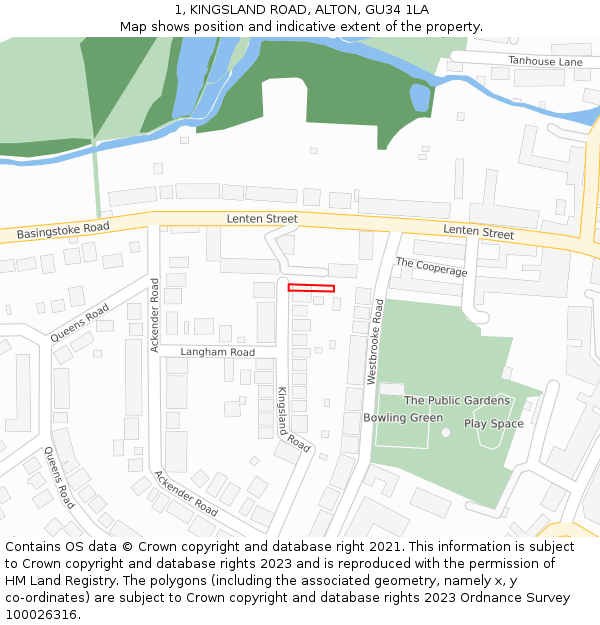 1, KINGSLAND ROAD, ALTON, GU34 1LA: Location map and indicative extent of plot
