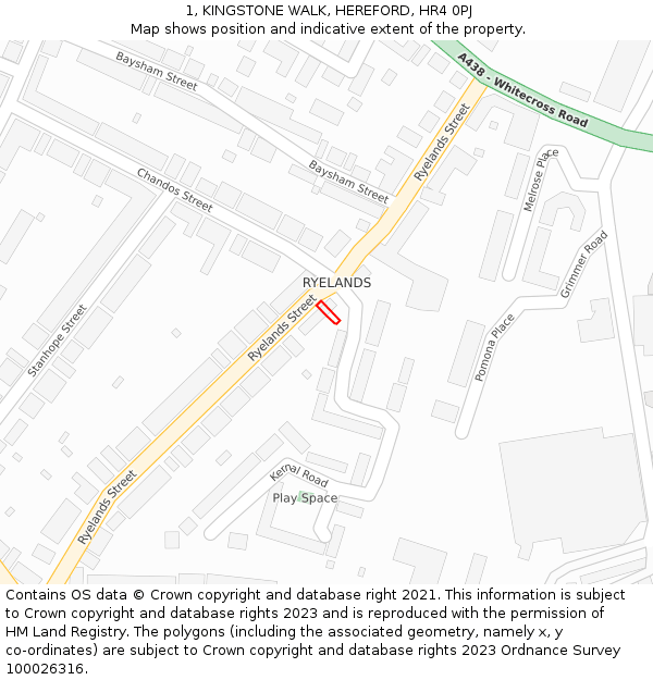 1, KINGSTONE WALK, HEREFORD, HR4 0PJ: Location map and indicative extent of plot