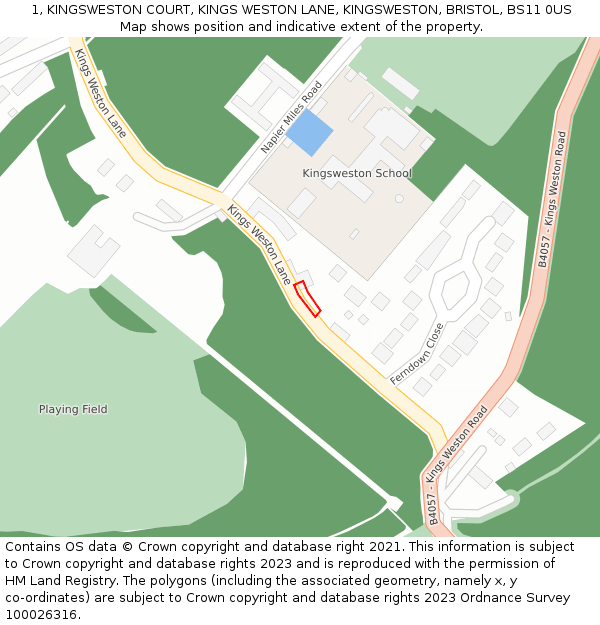 1, KINGSWESTON COURT, KINGS WESTON LANE, KINGSWESTON, BRISTOL, BS11 0US: Location map and indicative extent of plot