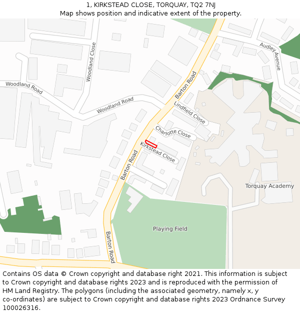 1, KIRKSTEAD CLOSE, TORQUAY, TQ2 7NJ: Location map and indicative extent of plot