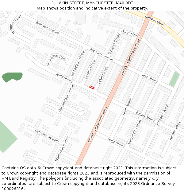 1, LAKIN STREET, MANCHESTER, M40 9DT: Location map and indicative extent of plot