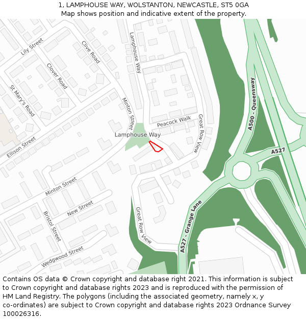 1, LAMPHOUSE WAY, WOLSTANTON, NEWCASTLE, ST5 0GA: Location map and indicative extent of plot
