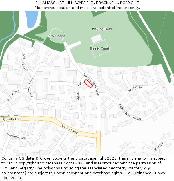 1, LANCASHIRE HILL, WARFIELD, BRACKNELL, RG42 3HZ: Location map and indicative extent of plot