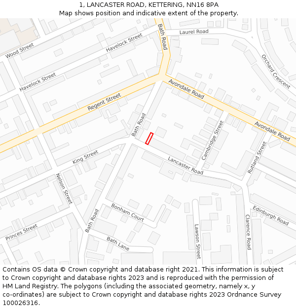 1, LANCASTER ROAD, KETTERING, NN16 8PA: Location map and indicative extent of plot