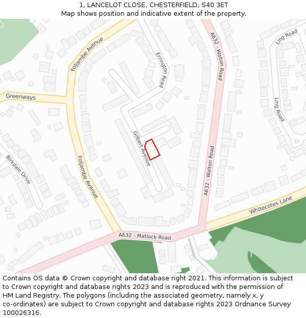 1, LANCELOT CLOSE, CHESTERFIELD, S40 3ET: Location map and indicative extent of plot