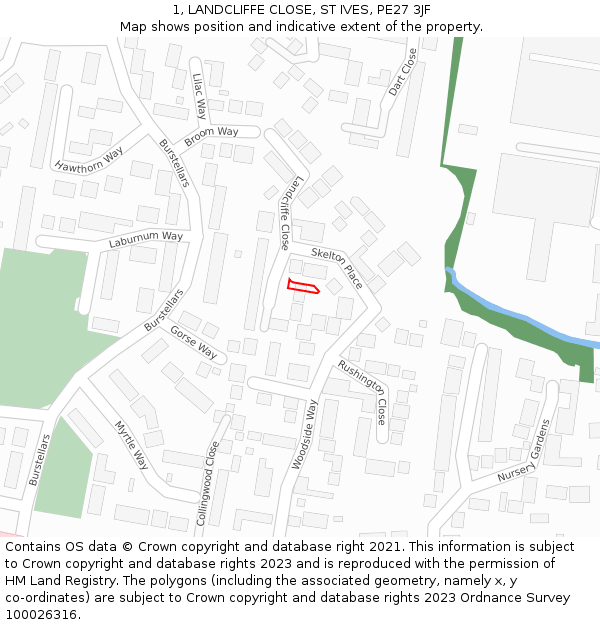 1, LANDCLIFFE CLOSE, ST IVES, PE27 3JF: Location map and indicative extent of plot