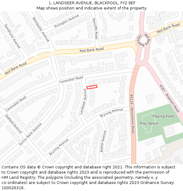 1, LANDSEER AVENUE, BLACKPOOL, FY2 9EF: Location map and indicative extent of plot