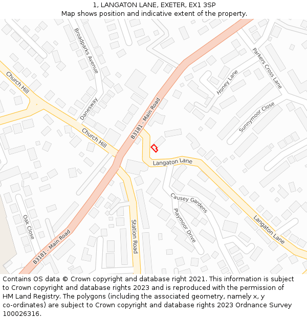 1, LANGATON LANE, EXETER, EX1 3SP: Location map and indicative extent of plot