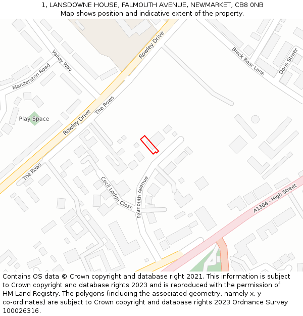 1, LANSDOWNE HOUSE, FALMOUTH AVENUE, NEWMARKET, CB8 0NB: Location map and indicative extent of plot