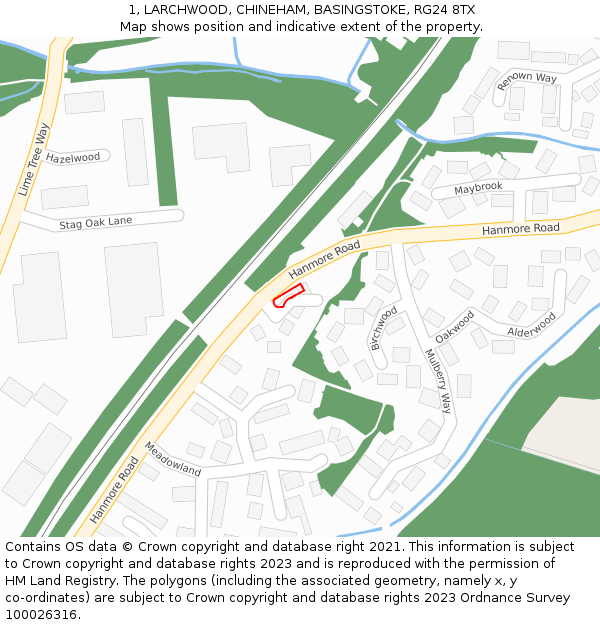 1, LARCHWOOD, CHINEHAM, BASINGSTOKE, RG24 8TX: Location map and indicative extent of plot