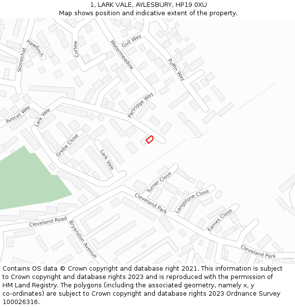 1, LARK VALE, AYLESBURY, HP19 0XU: Location map and indicative extent of plot