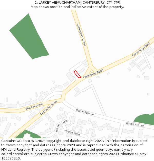 1, LARKEY VIEW, CHARTHAM, CANTERBURY, CT4 7PR: Location map and indicative extent of plot