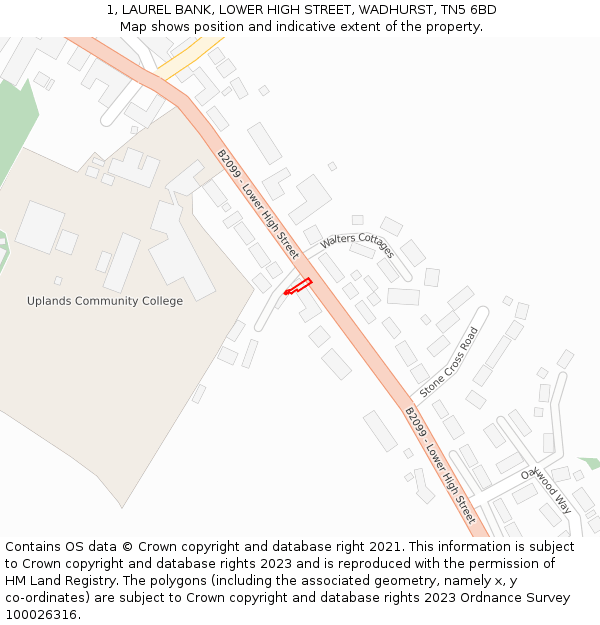 1, LAUREL BANK, LOWER HIGH STREET, WADHURST, TN5 6BD: Location map and indicative extent of plot