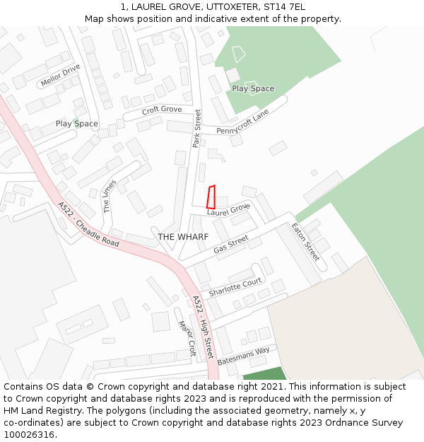 1, LAUREL GROVE, UTTOXETER, ST14 7EL: Location map and indicative extent of plot
