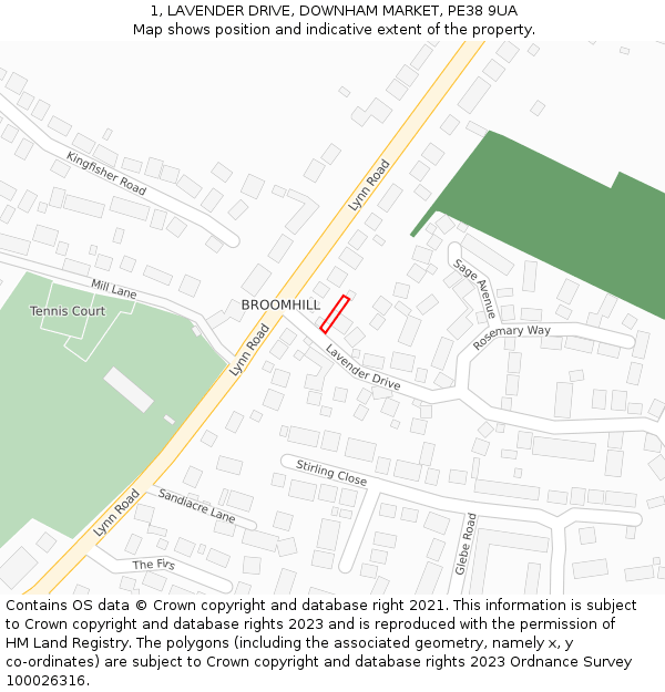 1, LAVENDER DRIVE, DOWNHAM MARKET, PE38 9UA: Location map and indicative extent of plot