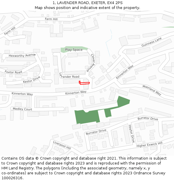 1, LAVENDER ROAD, EXETER, EX4 2PS: Location map and indicative extent of plot