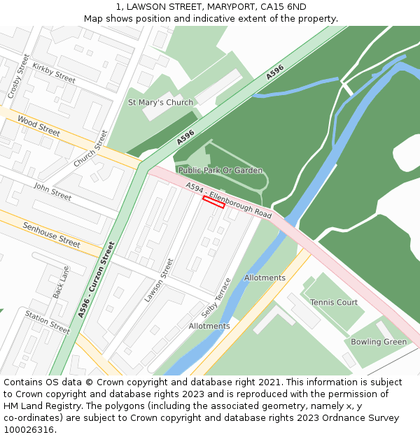 1, LAWSON STREET, MARYPORT, CA15 6ND: Location map and indicative extent of plot