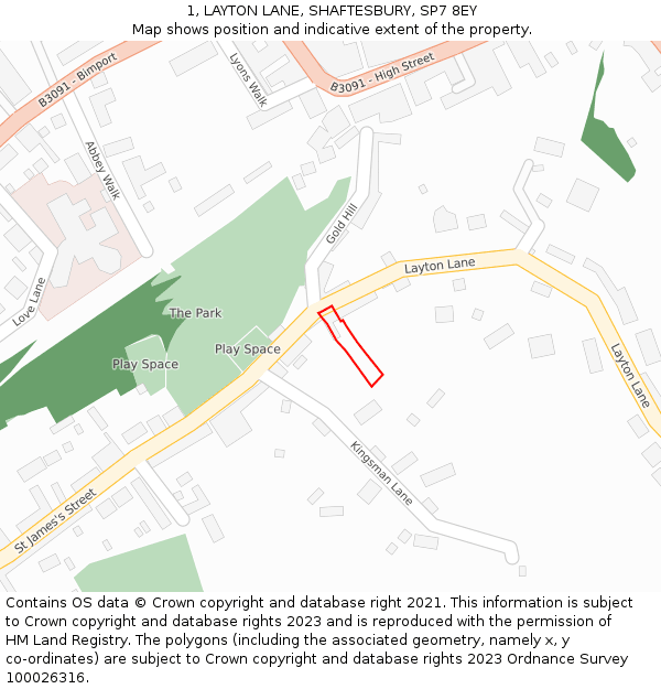 1, LAYTON LANE, SHAFTESBURY, SP7 8EY: Location map and indicative extent of plot