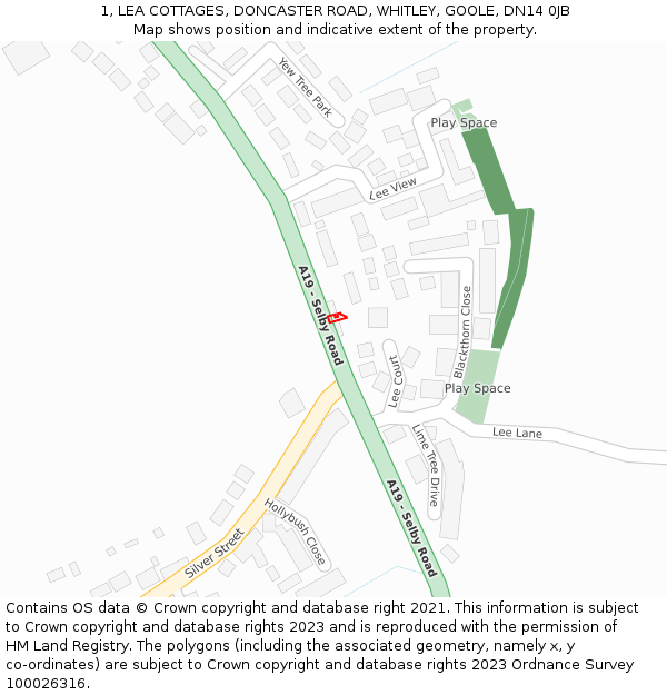 1, LEA COTTAGES, DONCASTER ROAD, WHITLEY, GOOLE, DN14 0JB: Location map and indicative extent of plot