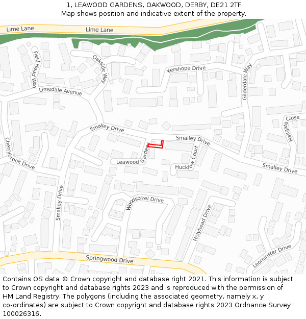 1, LEAWOOD GARDENS, OAKWOOD, DERBY, DE21 2TF: Location map and indicative extent of plot