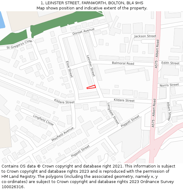 1, LEINSTER STREET, FARNWORTH, BOLTON, BL4 9HS: Location map and indicative extent of plot