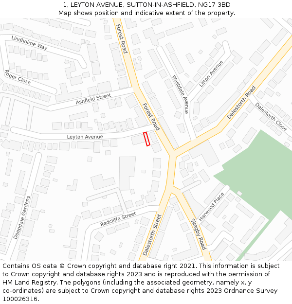 1, LEYTON AVENUE, SUTTON-IN-ASHFIELD, NG17 3BD: Location map and indicative extent of plot
