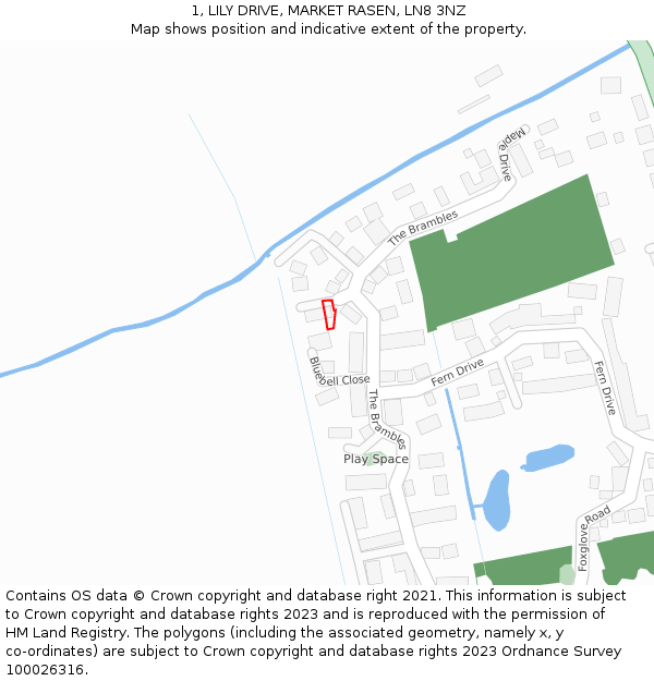 1, LILY DRIVE, MARKET RASEN, LN8 3NZ: Location map and indicative extent of plot