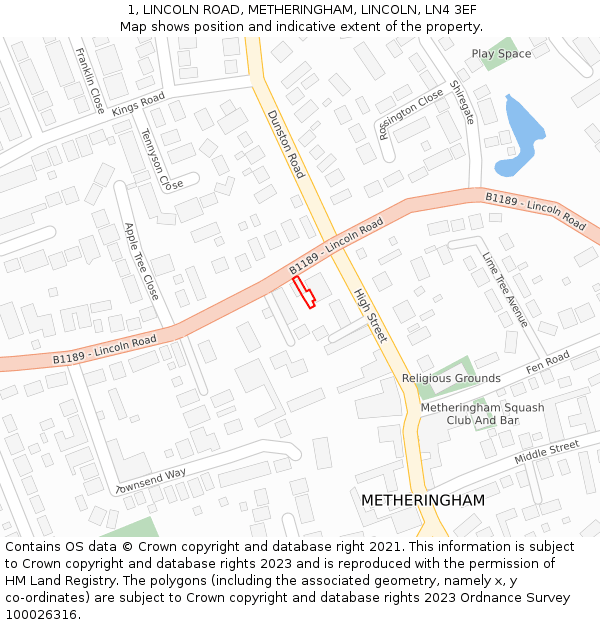 1, LINCOLN ROAD, METHERINGHAM, LINCOLN, LN4 3EF: Location map and indicative extent of plot