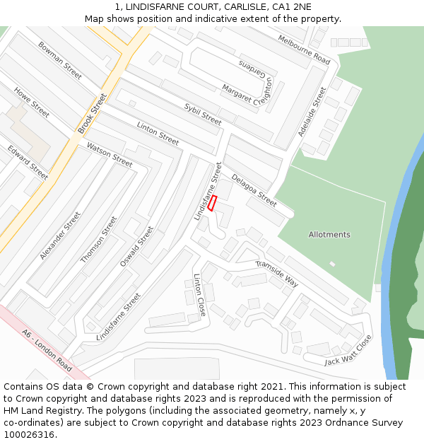 1, LINDISFARNE COURT, CARLISLE, CA1 2NE: Location map and indicative extent of plot