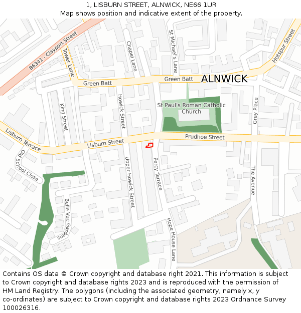 1, LISBURN STREET, ALNWICK, NE66 1UR: Location map and indicative extent of plot
